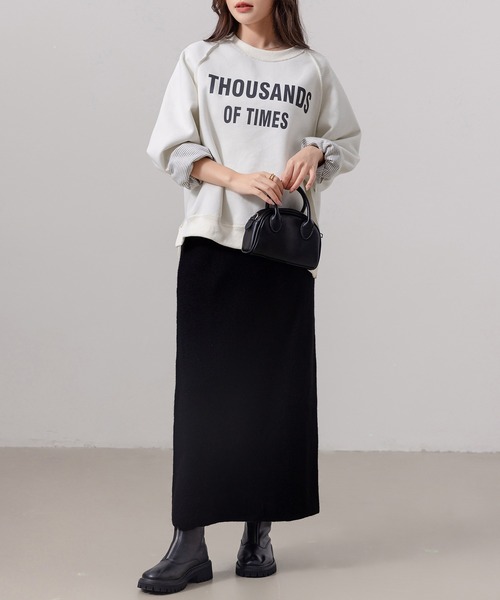 DAY CLOSET(デイ クローゼット)の「レディース 中厚手リブニットスリット入りストレートシルエットスカート(スカート・レディース・ブラック/ブラウン/チャコールグレー/グレー・M/L)」の6枚目の写真