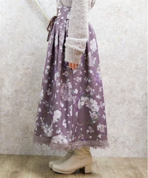 axes femme（アクシーズファム）の「ローズリース柄スカート（スカート・レディース・ブルー/ピンク/グレイッシュベージュ・FREE）」の4枚目の写真