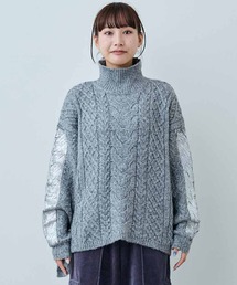 MEDE19F フォイルプリントタートルアランニット