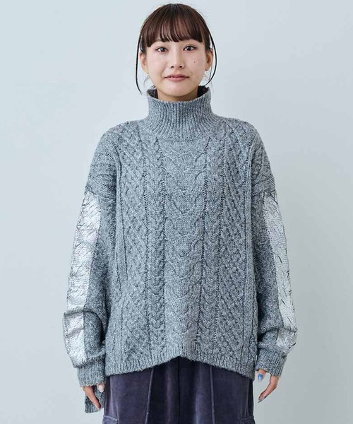 MEDE19F(メデジュウキュウ)の「MEDE19F フォイルプリントタートルアランニット(ニット/セーター・レディース・グレー系その他/ブラウン系その他・M/L/LL)」の1枚目の写真