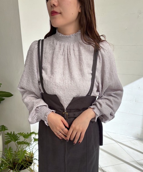 mysty woman（ミスティウーマン）の「ハイネックシャーリングブラウス2  292375（シャツ/ブラウス・レディース・ブラック/アイボリー/グレー・FREE）」の20枚目の写真