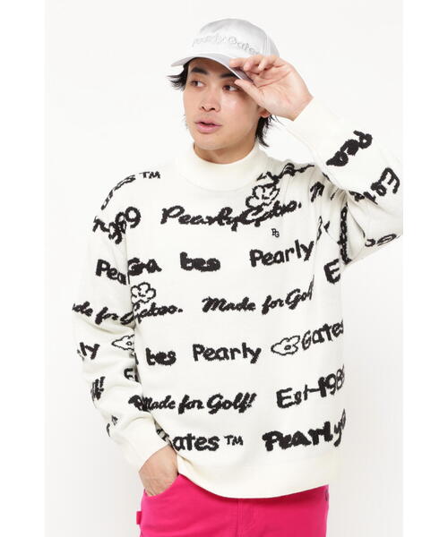 Pearly Gates 天竺*ロゴインターシャ モックネックニットプルオーバー PEARLY GATES】天竺×ロゴインターシャ モックネックニットプルオーバー