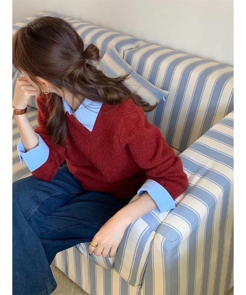 MAISON DE THERESE（メゾン ド テレーズ）の「ワイシャツの襟付きセーター（ニット/セーター・レディース・アイボリー/ブラック/レッド/イエロー/ネイビー/グレー/ブルー・FREE）」の10枚目の写真