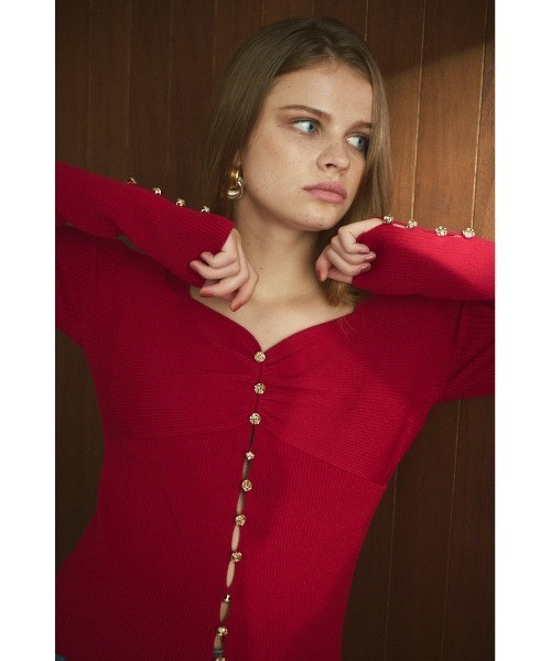 ニット セーター Lydia Knit Top ハートネックリブニットプルオーバー レディース セール】Lydia Knit Top ハートネックリブニットプルオーバー