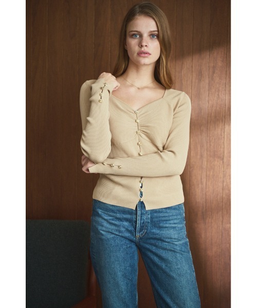 セール】Lydia Knit Top ハートネックリブニットプルオーバー（ニット