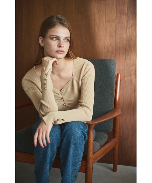 ニット セーター Lydia Knit Top ハートネックリブニットプルオーバー レディース セール】Lydia Knit Top ハートネックリブニットプルオーバー