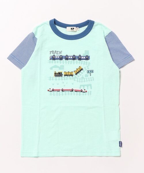 KP BOY(ケーピーボーイ)の「電車刺しゅう半袖Tシャツ(80-130)(Tシャツ/カットソー・キッズ・イエロー/ミント・80cm/90cm/100cm/110cm/120cm/130cm)」の1枚目の写真