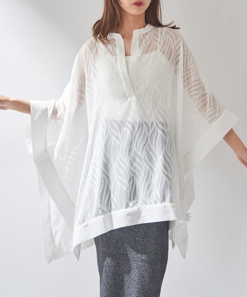 MAISON BREEZE（メゾンブリーズ）の「【MAISON BREEZE】シアージャガードスクエアポンチョ trc（その他トップス・レディース・ブラック/ホワイト・FREE）」の5枚目の写真