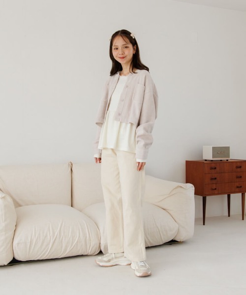 flower（フラワー）の「グリッターコーデュロイジャケット（ノーカラージャケット・レディース・アイボリー/グレー・FREE）」の3枚目の写真