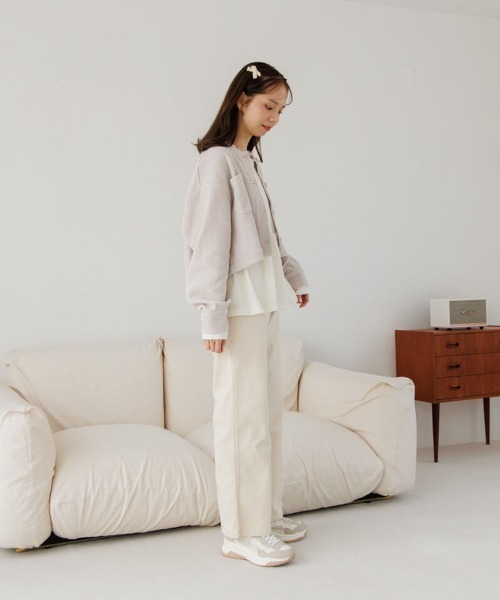 flower（フラワー）の「グリッターコーデュロイジャケット（ノーカラージャケット・レディース・アイボリー/グレー・FREE）」の5枚目の写真