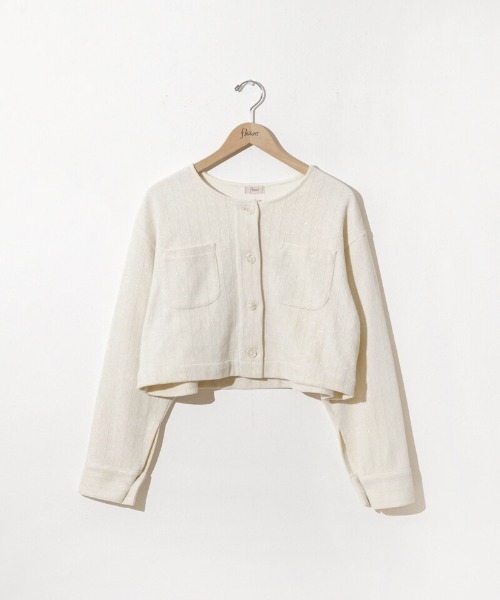 flower（フラワー）の「グリッターコーデュロイジャケット（ノーカラージャケット・レディース・アイボリー/グレー・FREE）」の6枚目の写真