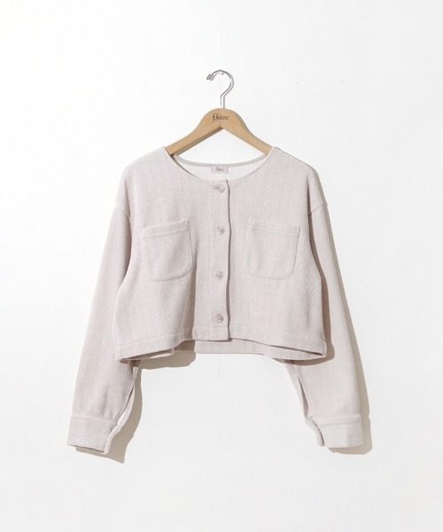 flower（フラワー）の「グリッターコーデュロイジャケット（ノーカラージャケット・レディース・アイボリー/グレー・FREE）」の7枚目の写真