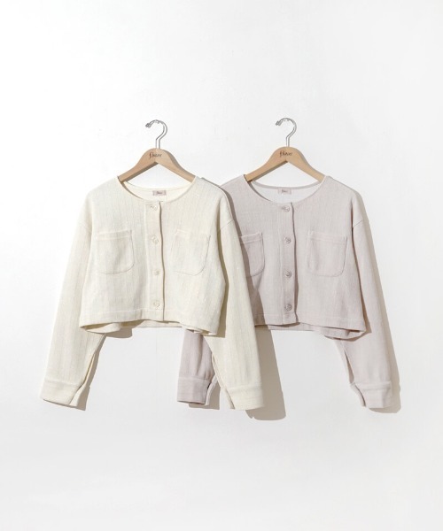 flower（フラワー）の「グリッターコーデュロイジャケット（ノーカラージャケット・レディース・アイボリー/グレー・FREE）」の8枚目の写真