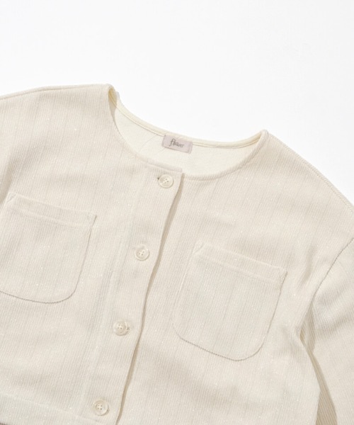 flower（フラワー）の「グリッターコーデュロイジャケット（ノーカラージャケット・レディース・アイボリー/グレー・FREE）」の18枚目の写真