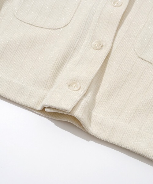 flower（フラワー）の「グリッターコーデュロイジャケット（ノーカラージャケット・レディース・アイボリー/グレー・FREE）」の22枚目の写真