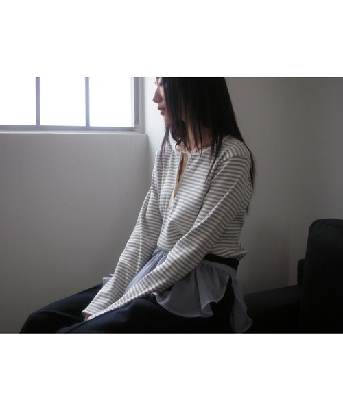 Didot.showroom（ディドット ショールーム）の「ヘンリーネックボーダーロンTEE（Tシャツ/カットソー・レディース・グレー/ブルー/ブラック/レッド・FREE）」の12枚目の写真
