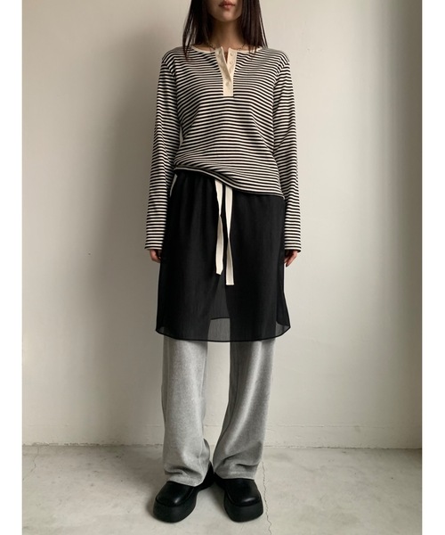 Didot.showroom（ディドット ショールーム）の「ヘンリーネックボーダーロンTEE（Tシャツ/カットソー・レディース・グレー/ブルー/ブラック/レッド・FREE）」の8枚目の写真