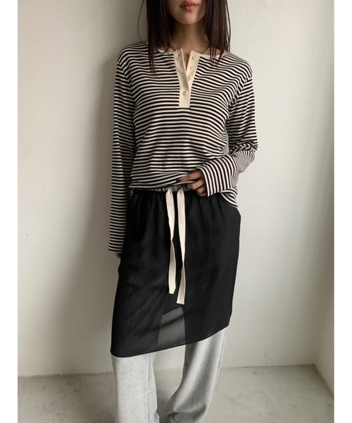 Didot.showroom（ディドット ショールーム）の「ヘンリーネックボーダーロンTEE（Tシャツ/カットソー・レディース・グレー/ブルー/ブラック/レッド・FREE）」の9枚目の写真