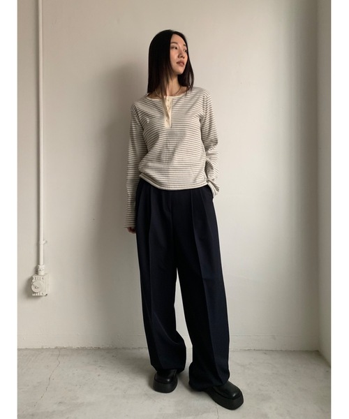 Didot.showroom（ディドット ショールーム）の「ヘンリーネックボーダーロンTEE（Tシャツ/カットソー・レディース・グレー/ブルー/ブラック/レッド・FREE）」の18枚目の写真