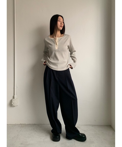 Didot.showroom（ディドット ショールーム）の「ヘンリーネックボーダーロンTEE（Tシャツ/カットソー・レディース・グレー/ブルー/ブラック/レッド・FREE）」の19枚目の写真