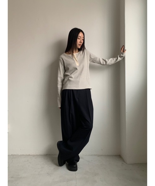 Didot.showroom（ディドット ショールーム）の「ヘンリーネックボーダーロンTEE（Tシャツ/カットソー・レディース・グレー/ブルー/ブラック/レッド・FREE）」の20枚目の写真