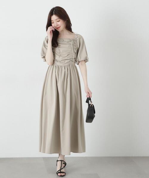 【PROPORTION BODY DRESSING】 シャーリングワンピース プロポーションボディドレッシング PROPORTION BODY DRESSING 花