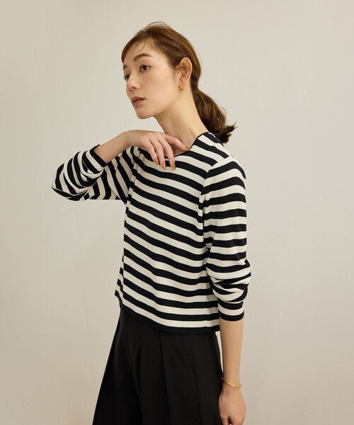 ROPE'(ロペ)の「【洗える】ウォッシャブルシルク 総針ボーダープルオーバー(Tシャツ/カットソー・レディース・ブラック系その他/ブルー系その他4・FREE)」の2枚目の写真