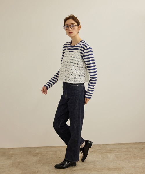 ROPE'(ロペ)の「【洗える】ウォッシャブルシルク 総針ボーダープルオーバー(Tシャツ/カットソー・レディース・ブラック系その他/ブルー系その他4・FREE)」の3枚目の写真