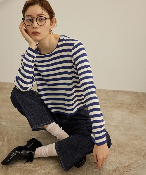 ROPE'(ロペ)の「【洗える】ウォッシャブルシルク 総針ボーダープルオーバー(Tシャツ/カットソー・レディース・ブラック系その他/ブルー系その他4・FREE)」の6枚目の写真