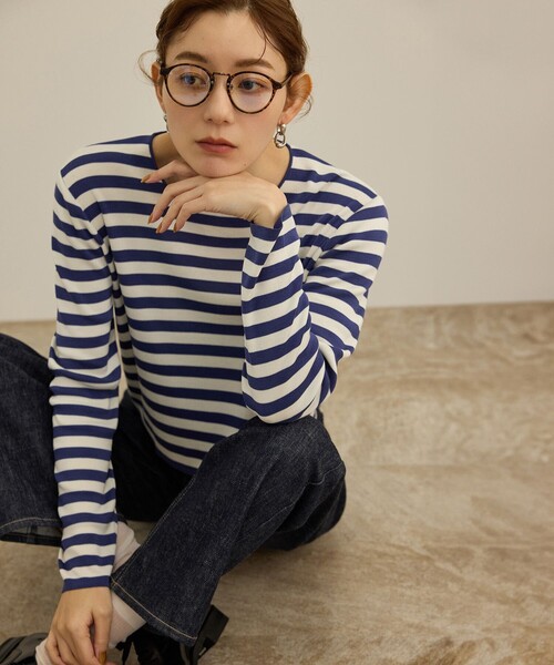 ROPE'(ロペ)の「【洗える】ウォッシャブルシルク 総針ボーダープルオーバー(Tシャツ/カットソー・レディース・ブラック系その他/ブルー系その他4・FREE)」の7枚目の写真