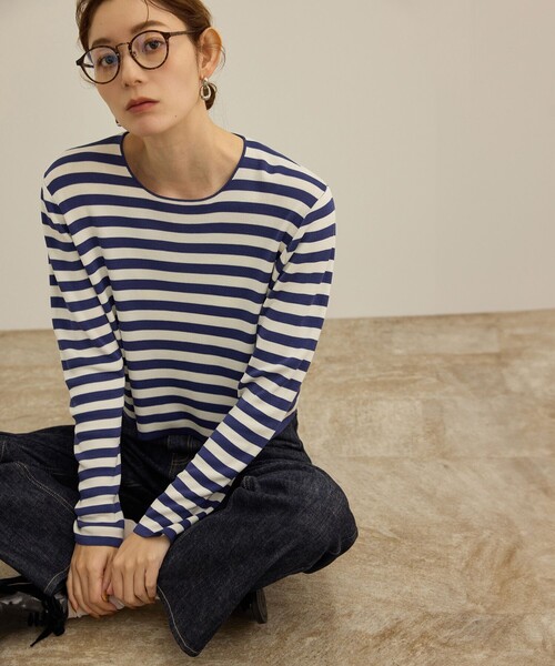 ROPE'(ロペ)の「【洗える】ウォッシャブルシルク 総針ボーダープルオーバー(Tシャツ/カットソー・レディース・ブラック系その他/ブルー系その他4・FREE)」の8枚目の写真