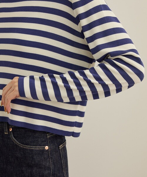 ROPE'(ロペ)の「【洗える】ウォッシャブルシルク 総針ボーダープルオーバー(Tシャツ/カットソー・レディース・ブラック系その他/ブルー系その他4・FREE)」の18枚目の写真