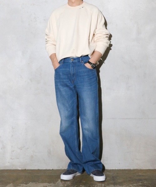 GUNG HO（ガンホー）の「GUNG HO / ガンホー DENIM BOOTS CUT PANTS ブーツカット フレアデニム ユーズド加工 ケミカルウォッシュ（デニムパンツ・メンズ・ブラック系1/ブルー/ブラック/ライトブルー・MEDIUM/LARGE/X-LARGE/SMALL）」の14枚目の写真