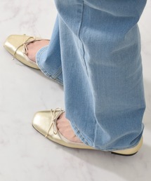 【INTER-CHAUSSURES】リボン付きスクエアフラットパンプス(I51508)