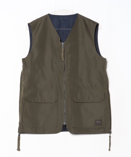 TAION MILITARY WZIP V VEST ダウンベスト Taion Military W-Zip Lace Up V Neck Down Vest - Olive