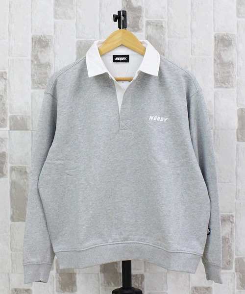NERDY(ノルディ)の「NERDY ラグビースウェットシャツ RUGBY SWEATSHIRT(ポロシャツ・メンズ・グレー/クリーム/ネイビー・S/M/L)」の1枚目の写真