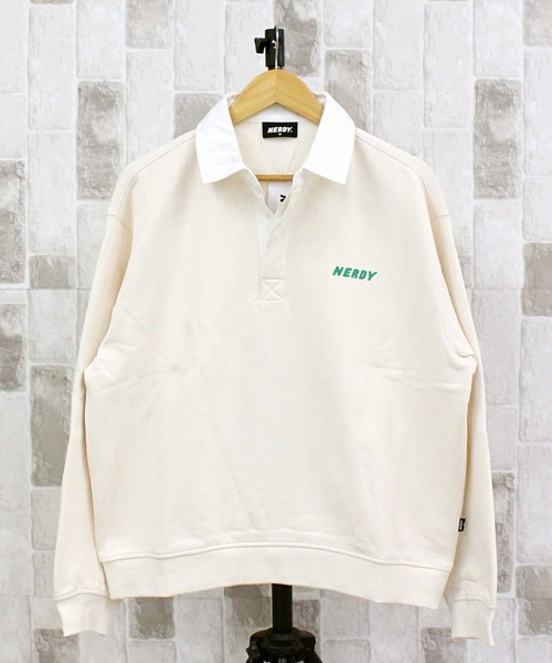 NERDY(ノルディ)の「NERDY ラグビースウェットシャツ RUGBY SWEATSHIRT(ポロシャツ・メンズ・グレー/クリーム/ネイビー・S/M/L)」の2枚目の写真