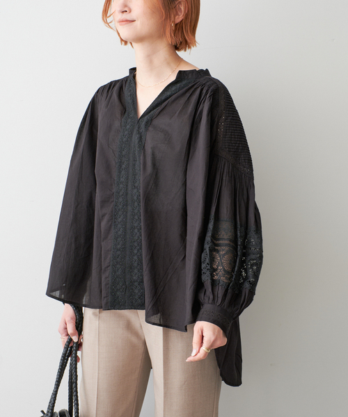Spick & Span(スピックアンドスパン)の「ne Quittez pas / ヌキテパ COTTON VOILE LACE PIN T(シャツ/ブラウス・レディース・ホワイト/ブラック・FREE)」の5枚目の写真