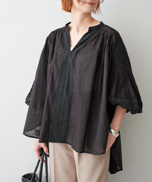 Spick & Span(スピックアンドスパン)の「ne Quittez pas / ヌキテパ COTTON VOILE LACE PIN T(シャツ/ブラウス・レディース・ホワイト/ブラック・FREE)」の7枚目の写真