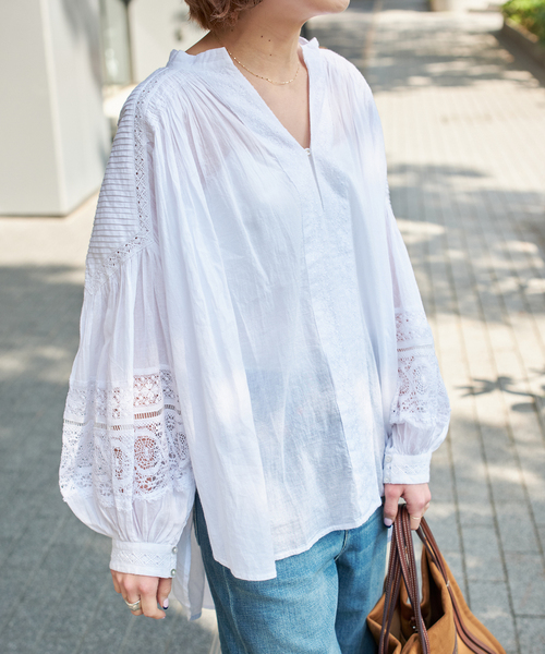 Spick & Span(スピックアンドスパン)の「ne Quittez pas / ヌキテパ COTTON VOILE LACE PIN T(シャツ/ブラウス・レディース・ホワイト/ブラック・FREE)」の12枚目の写真