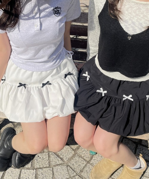 Girls heart スカート リボンピンセット クロ サス付きリボンフレアスカート – BUNNY APARTMENT