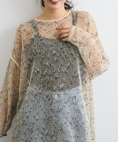 ENIM BY VICKY(エニムバイビッキー)の「カットメッシュニット≪手洗い可能≫(ニット/セーター・レディース・ブラック/オフホワイト・M)」の1枚目の写真