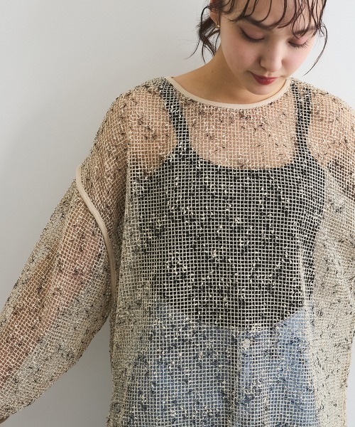 ENIM BY VICKY(エニムバイビッキー)の「カットメッシュニット≪手洗い可能≫(ニット/セーター・レディース・ブラック/オフホワイト・M)」の9枚目の写真