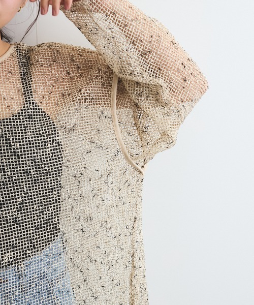ENIM BY VICKY(エニムバイビッキー)の「カットメッシュニット≪手洗い可能≫(ニット/セーター・レディース・ブラック/オフホワイト・M)」の8枚目の写真