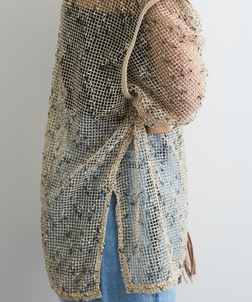 ENIM BY VICKY(エニムバイビッキー)の「カットメッシュニット≪手洗い可能≫(ニット/セーター・レディース・ブラック/オフホワイト・M)」の6枚目の写真