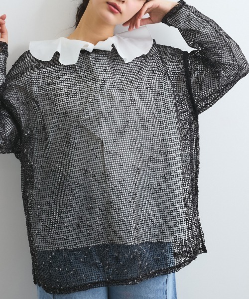 ENIM BY VICKY(エニムバイビッキー)の「カットメッシュニット≪手洗い可能≫(ニット/セーター・レディース・ブラック/オフホワイト・M)」の21枚目の写真