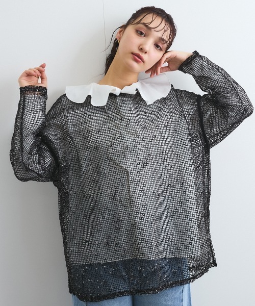 ENIM BY VICKY(エニムバイビッキー)の「カットメッシュニット≪手洗い可能≫(ニット/セーター・レディース・ブラック/オフホワイト・M)」の20枚目の写真