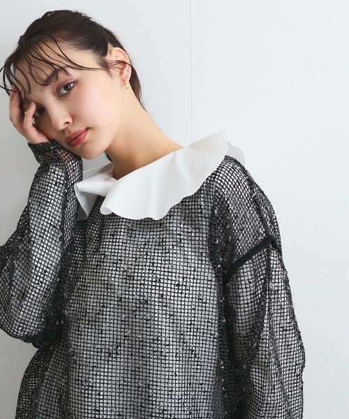 ENIM BY VICKY(エニムバイビッキー)の「カットメッシュニット≪手洗い可能≫(ニット/セーター・レディース・ブラック/オフホワイト・M)」の19枚目の写真