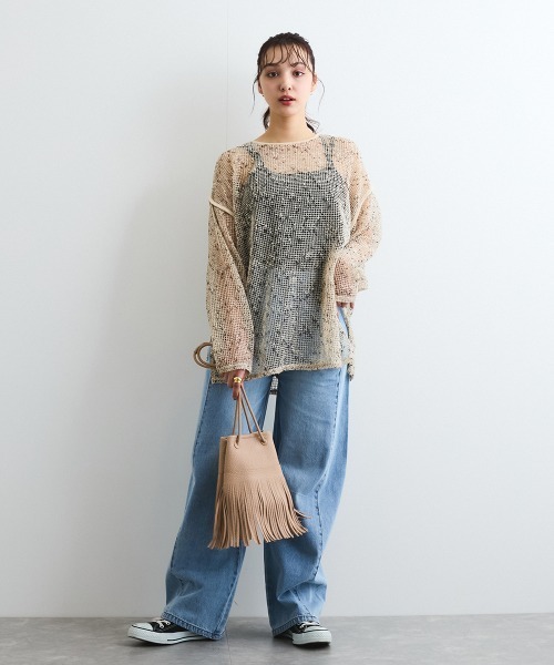 ENIM BY VICKY(エニムバイビッキー)の「カットメッシュニット≪手洗い可能≫(ニット/セーター・レディース・ブラック/オフホワイト・M)」の16枚目の写真