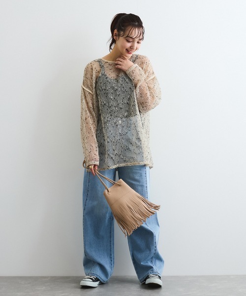 ENIM BY VICKY(エニムバイビッキー)の「カットメッシュニット≪手洗い可能≫(ニット/セーター・レディース・ブラック/オフホワイト・M)」の15枚目の写真